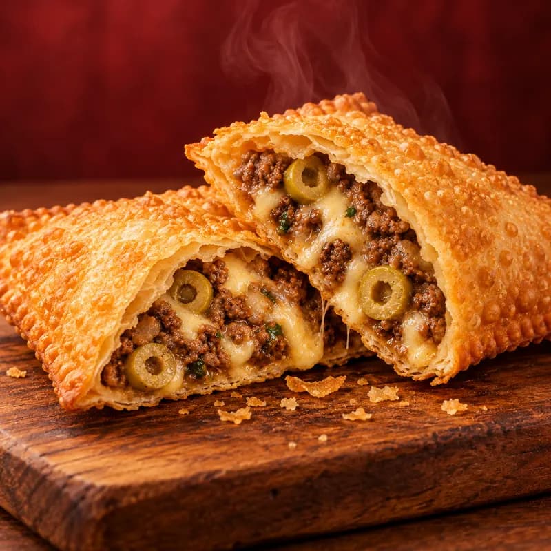 Pastel de carne com queijo e azeitona