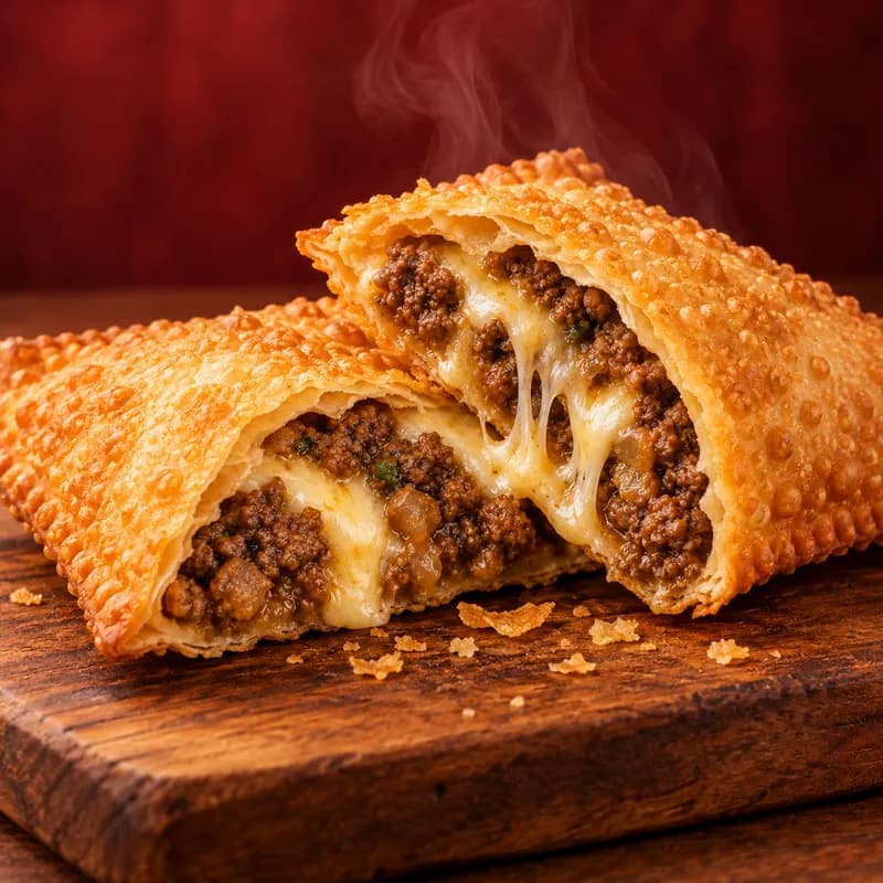 Pastel de carne com queijo derretido