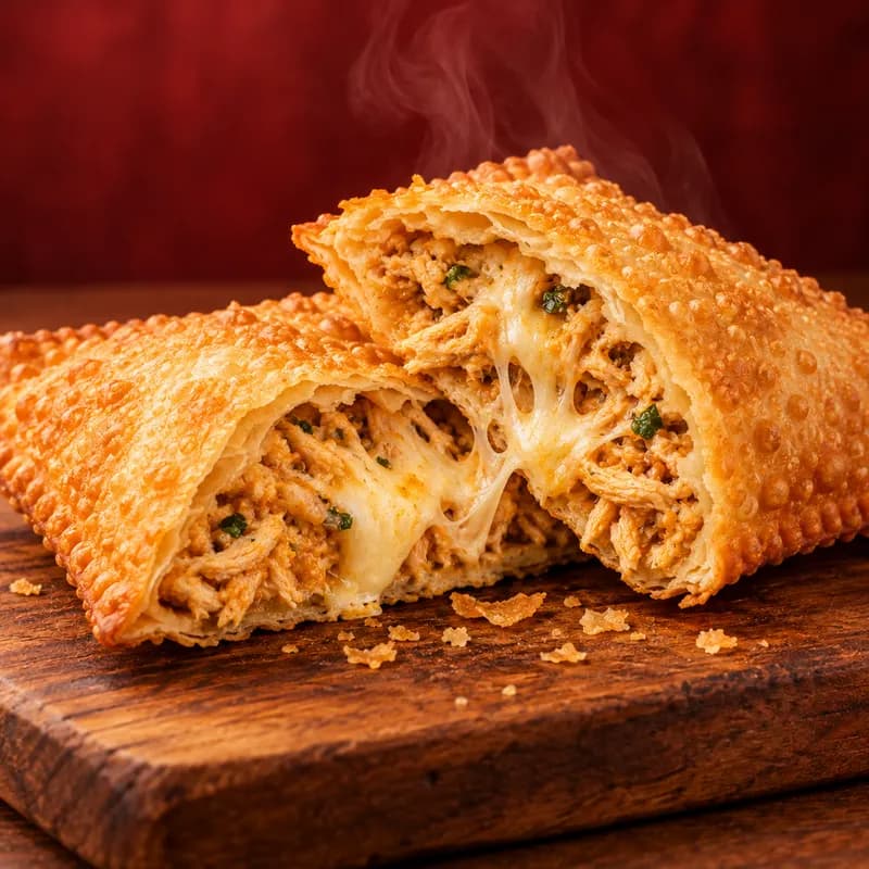 Pastel de frango com queijo derretido
