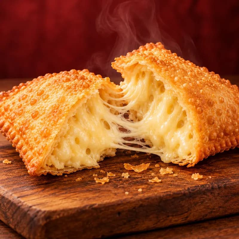 Pastel de queijo com queijo derretido em fios